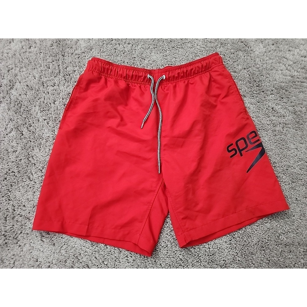 Speedo Board Shorts Mens L Red Inseam: 7" Drawstring Logo Mesh Lined Swim Beach
